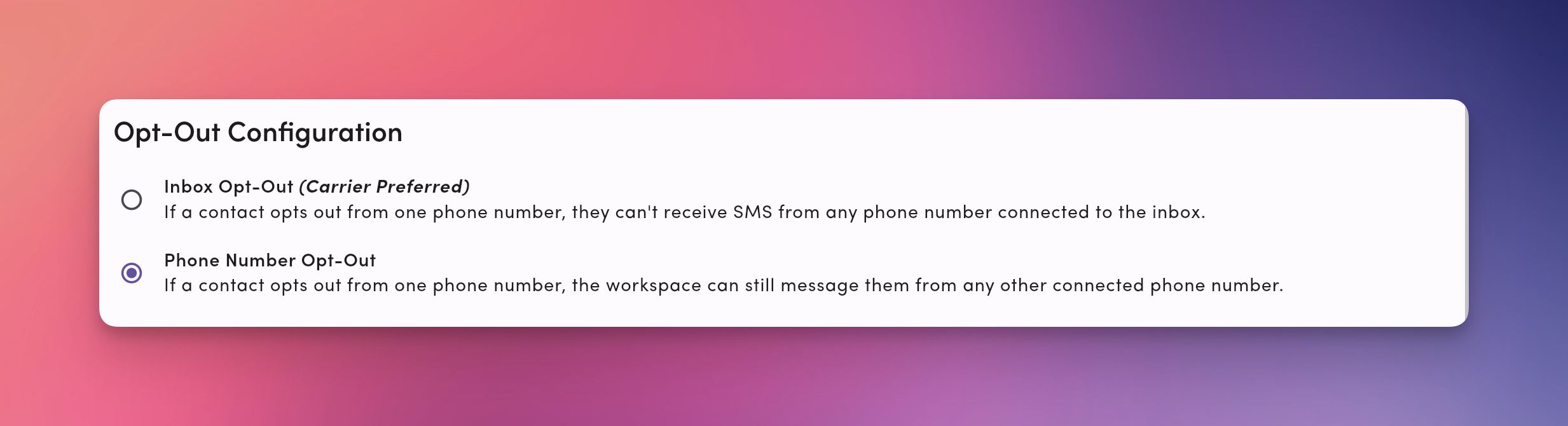 Opt Out Configuration Pn