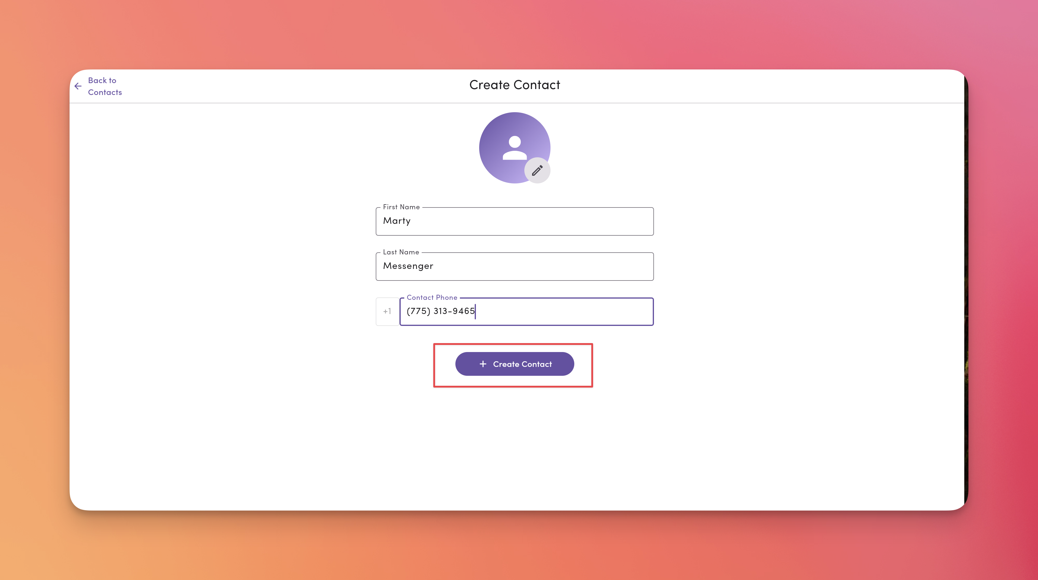 Create Contact Save Pn