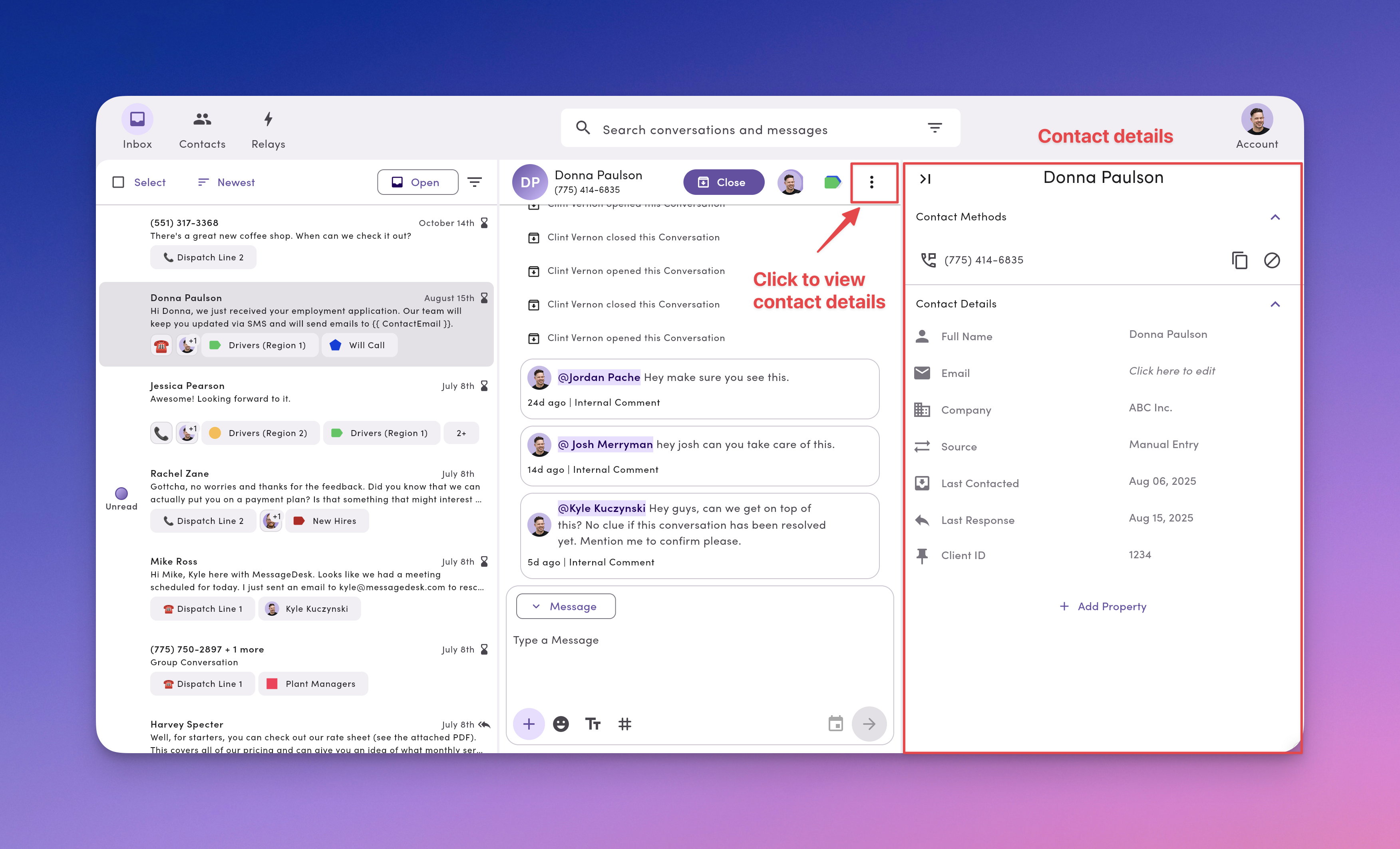Inbox Contact Details Pn