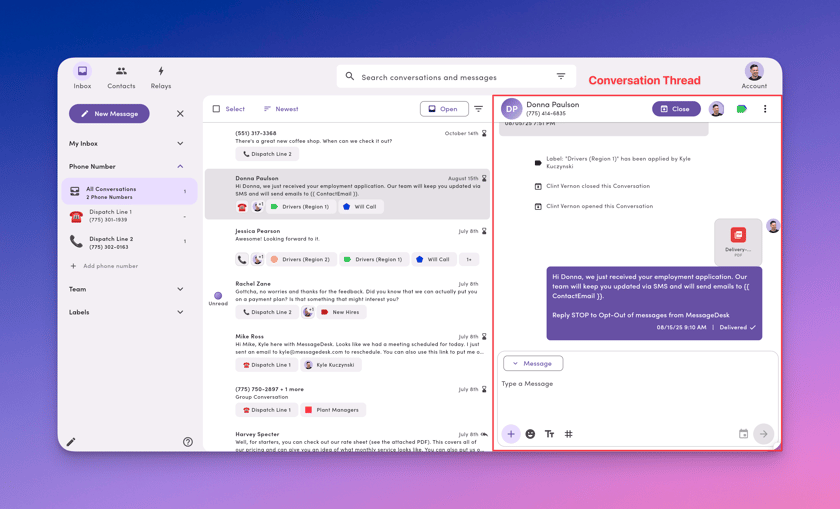 Inbox Overview - Shared Team SMS Inbox