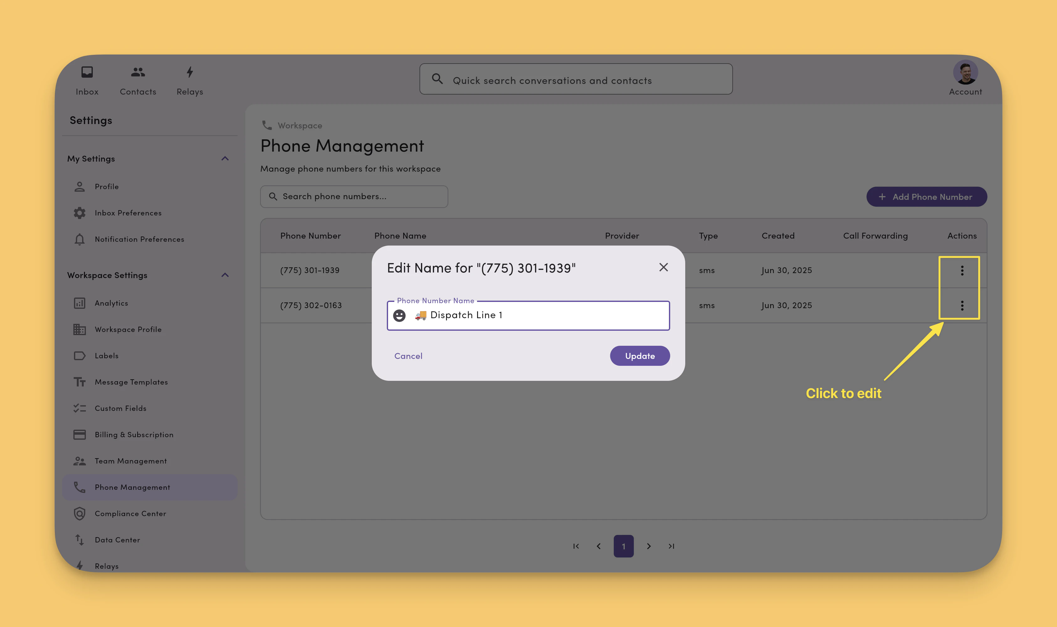 Settings Phone Management Edit