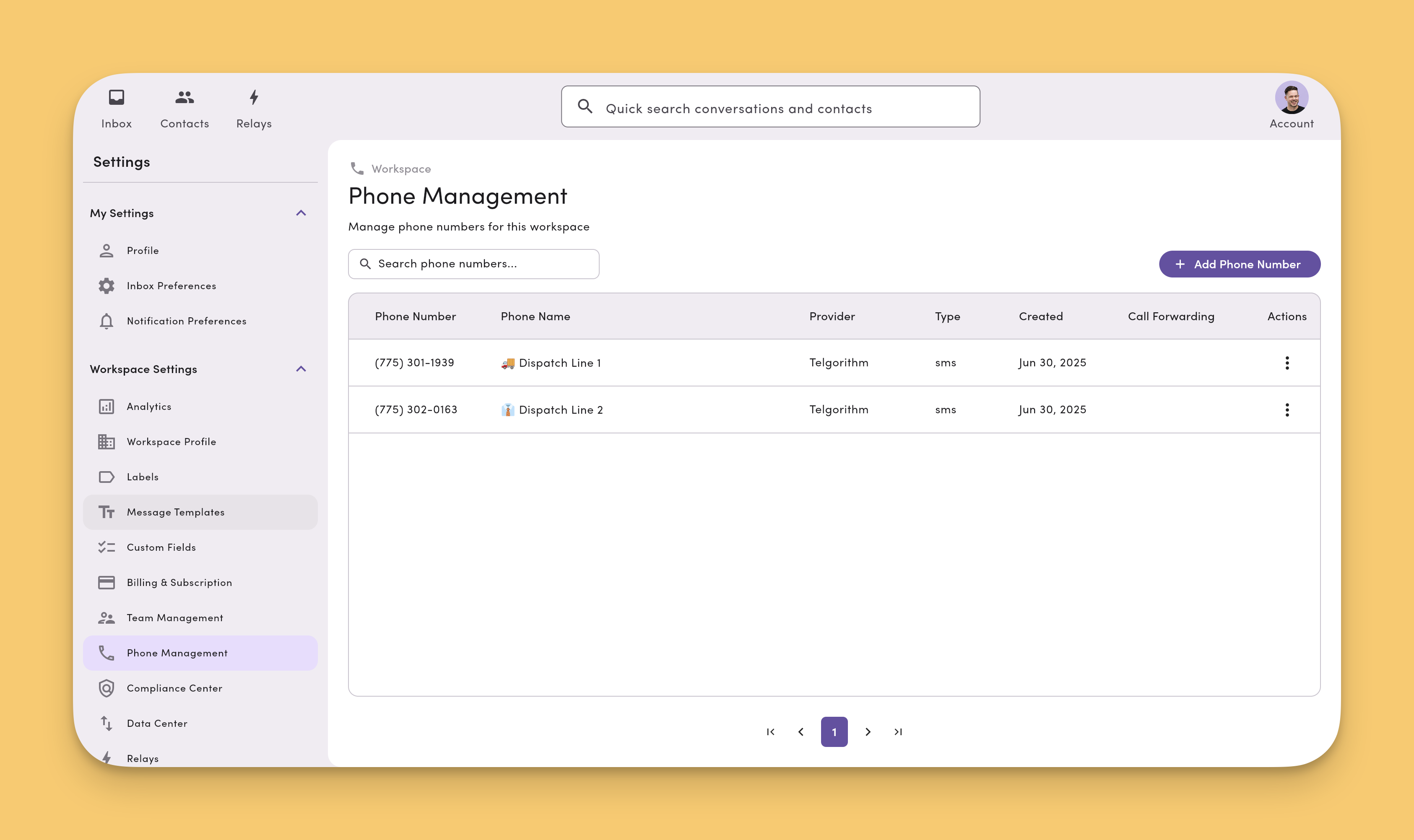 Settings Phone Management