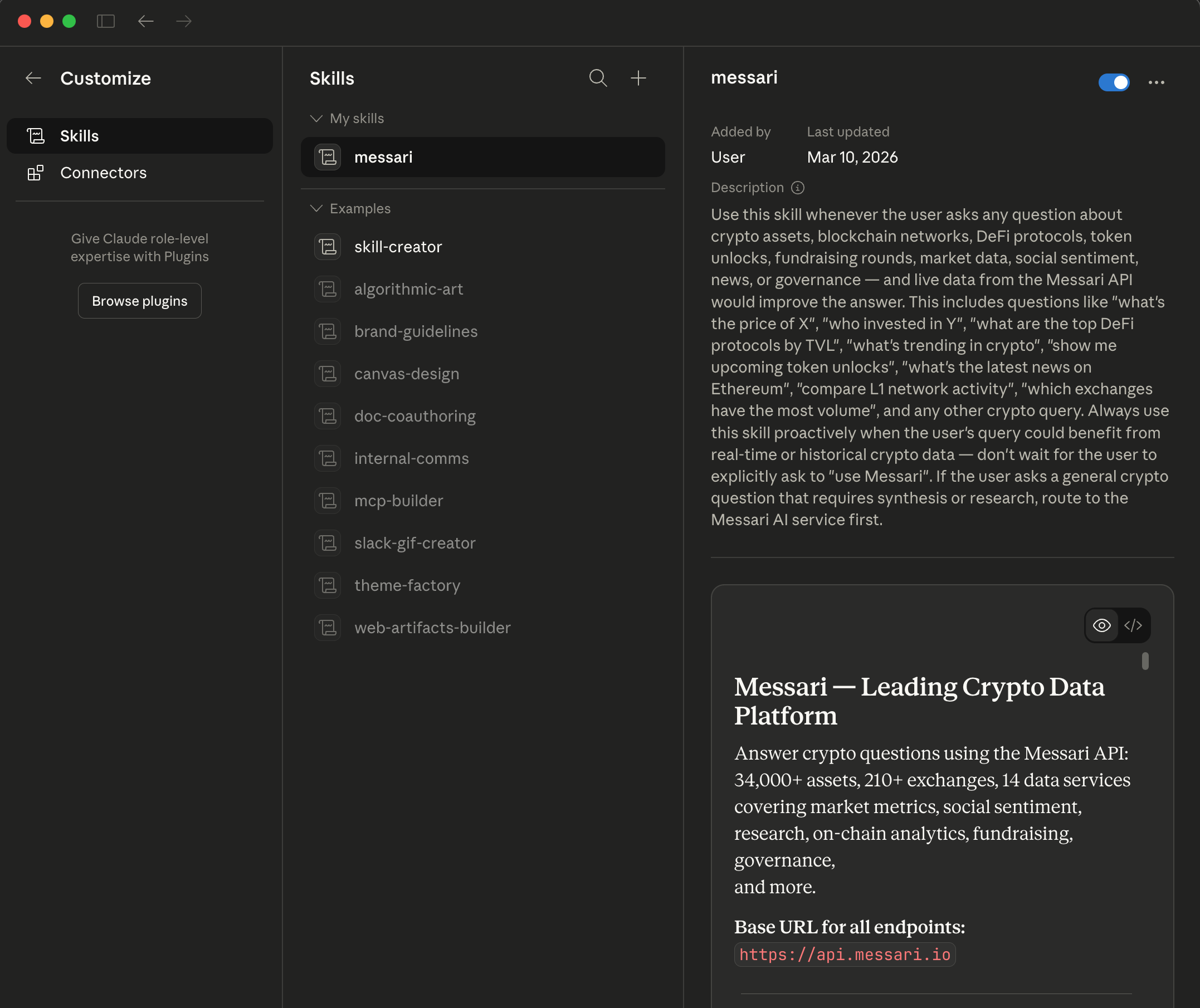 Messari Skill Answer