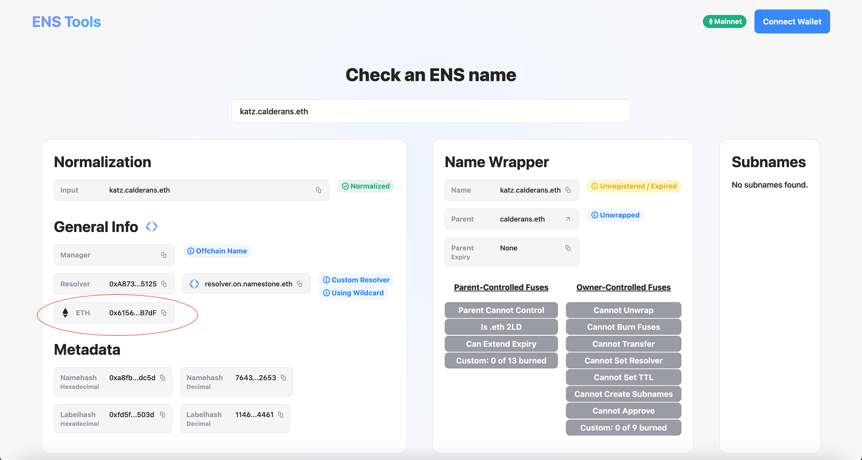 ENS checker website
