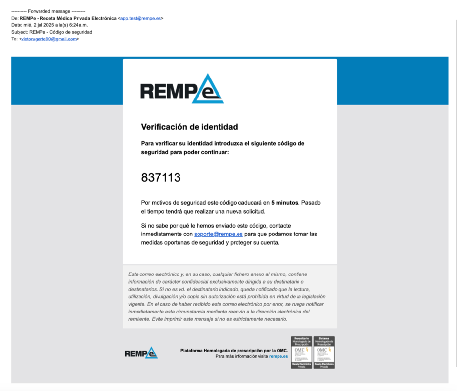 Confirmación 2FA para firma de receta