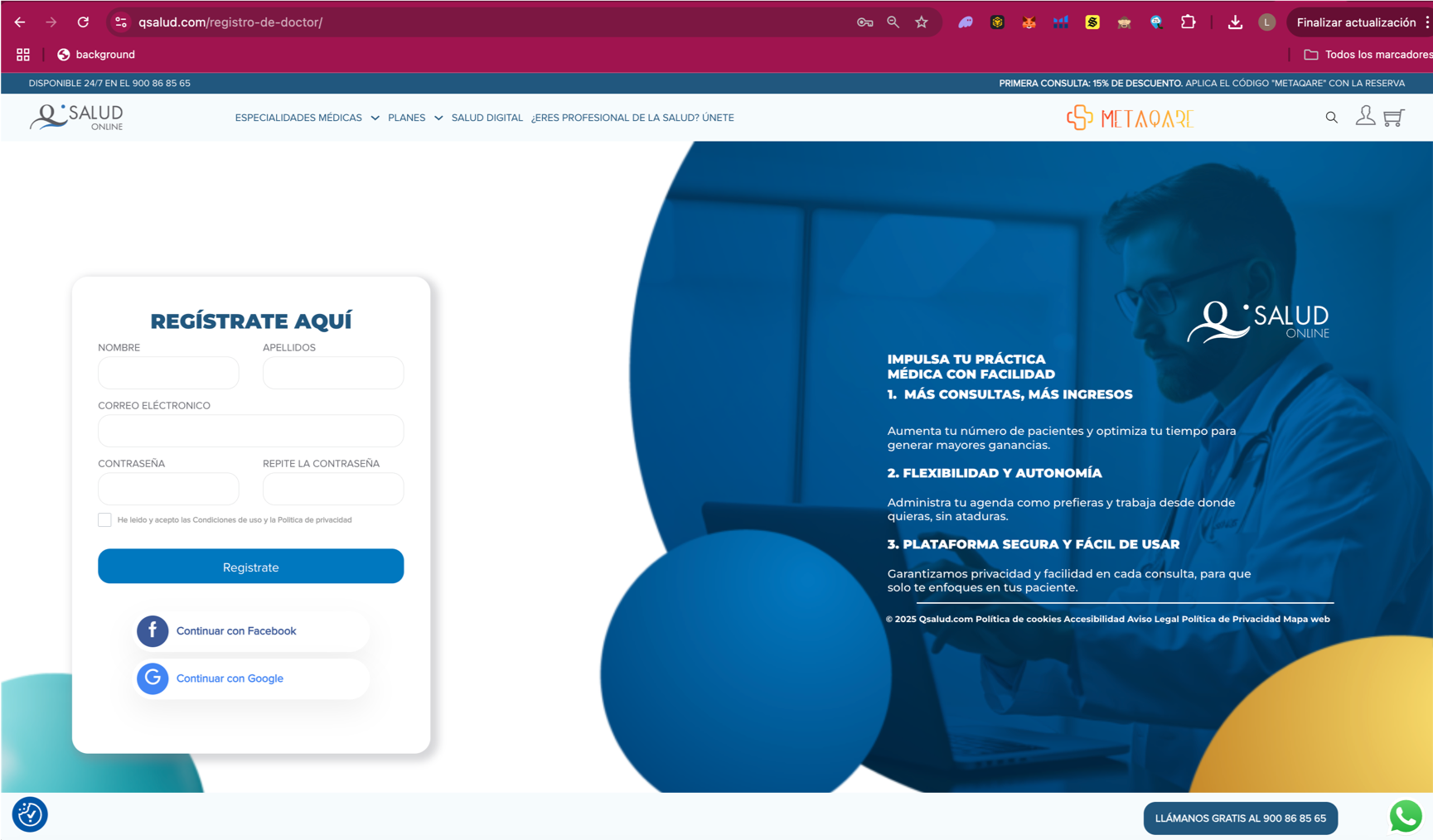Pantalla de login del médico con cuenta federada