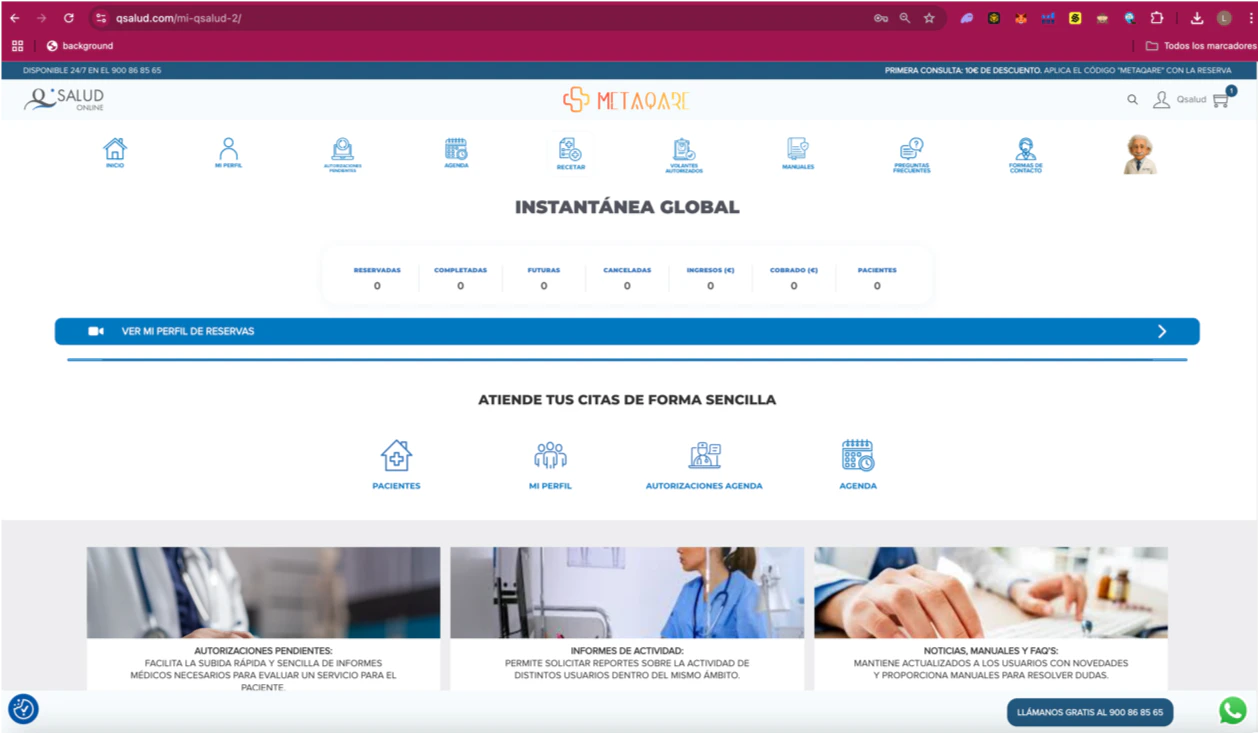 Panel con citas, ingresos y KPIs