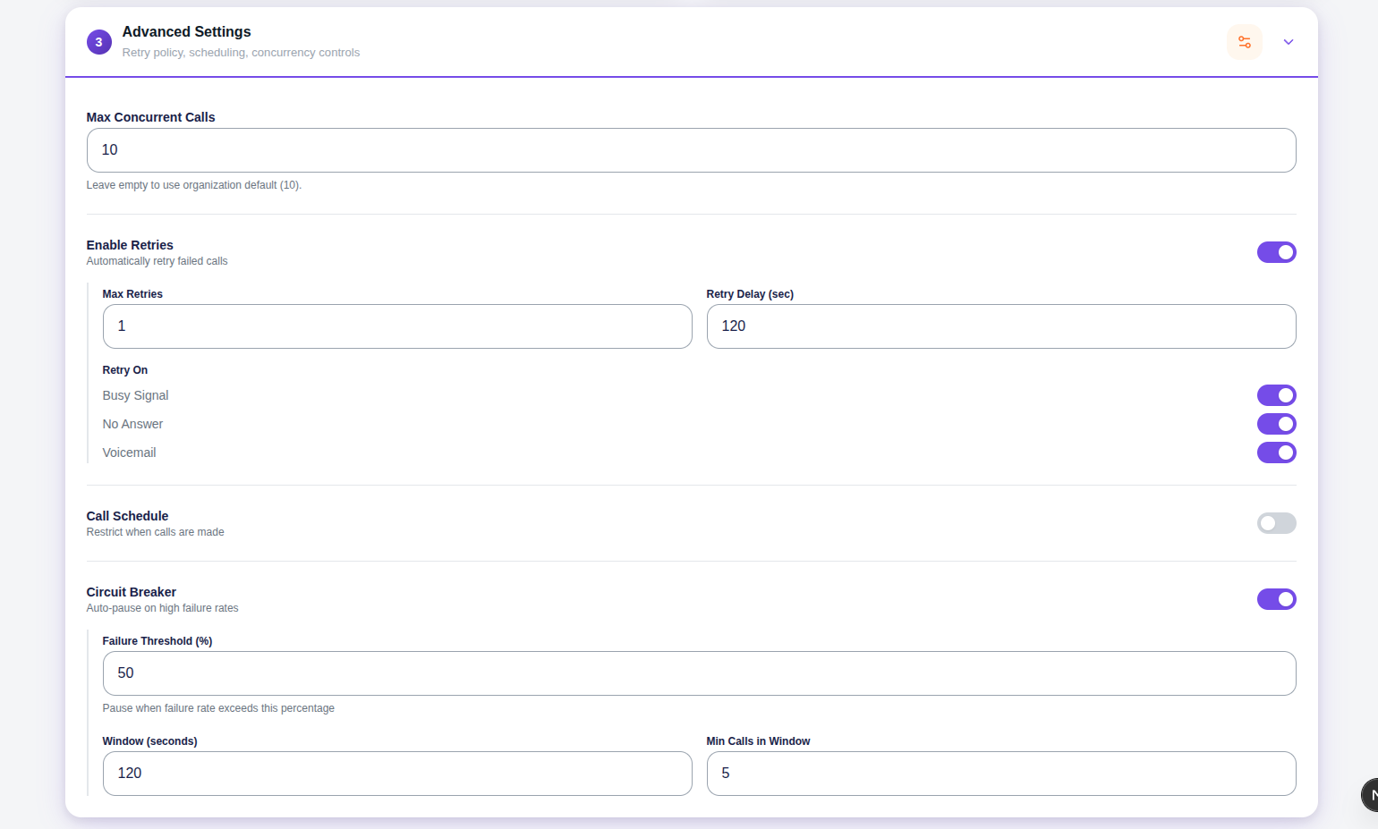 Campaign advanced settings