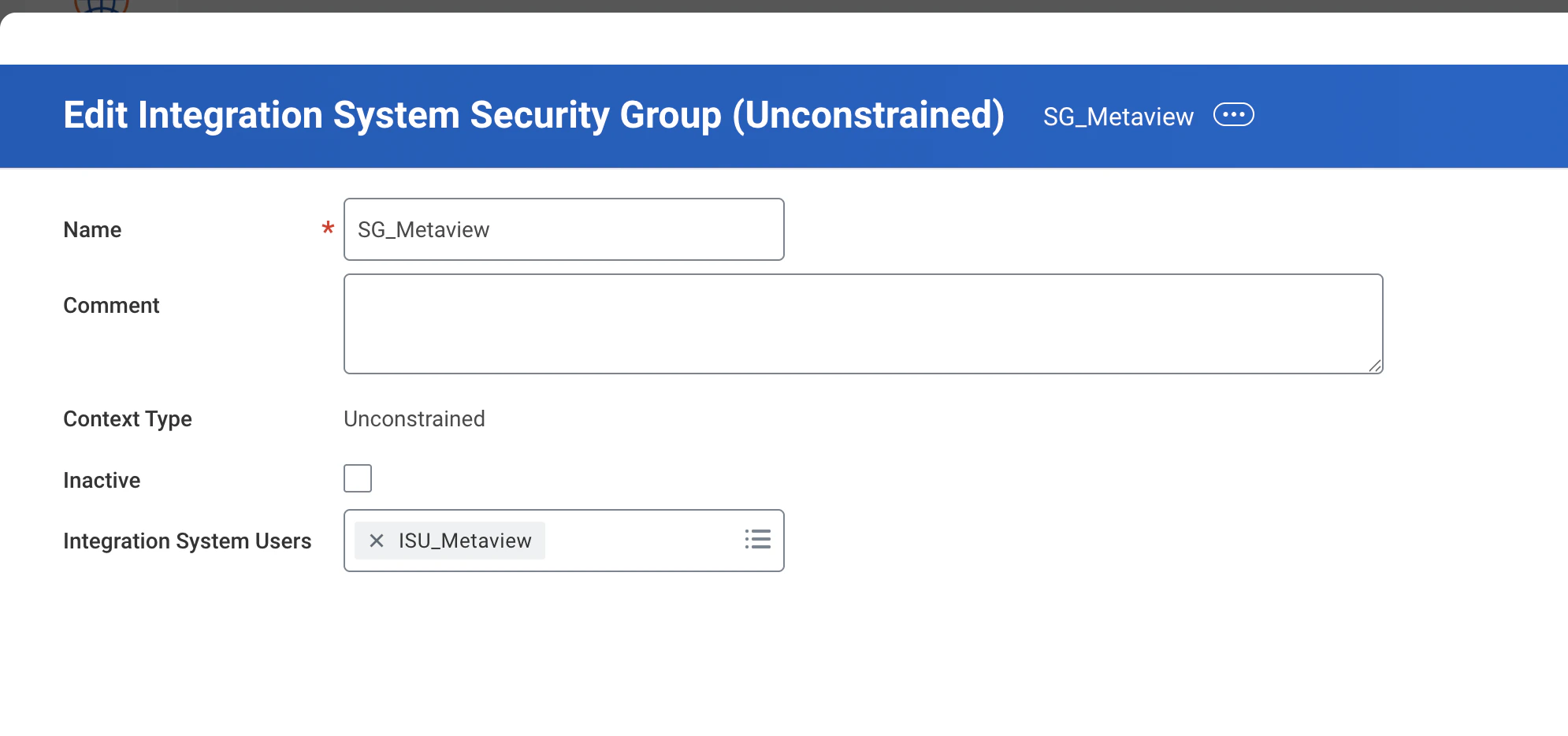 Edit Security Group — assign ISU