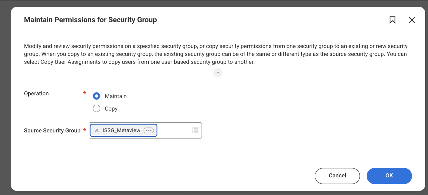 Maintain Permissions for Security Group — select Maintain