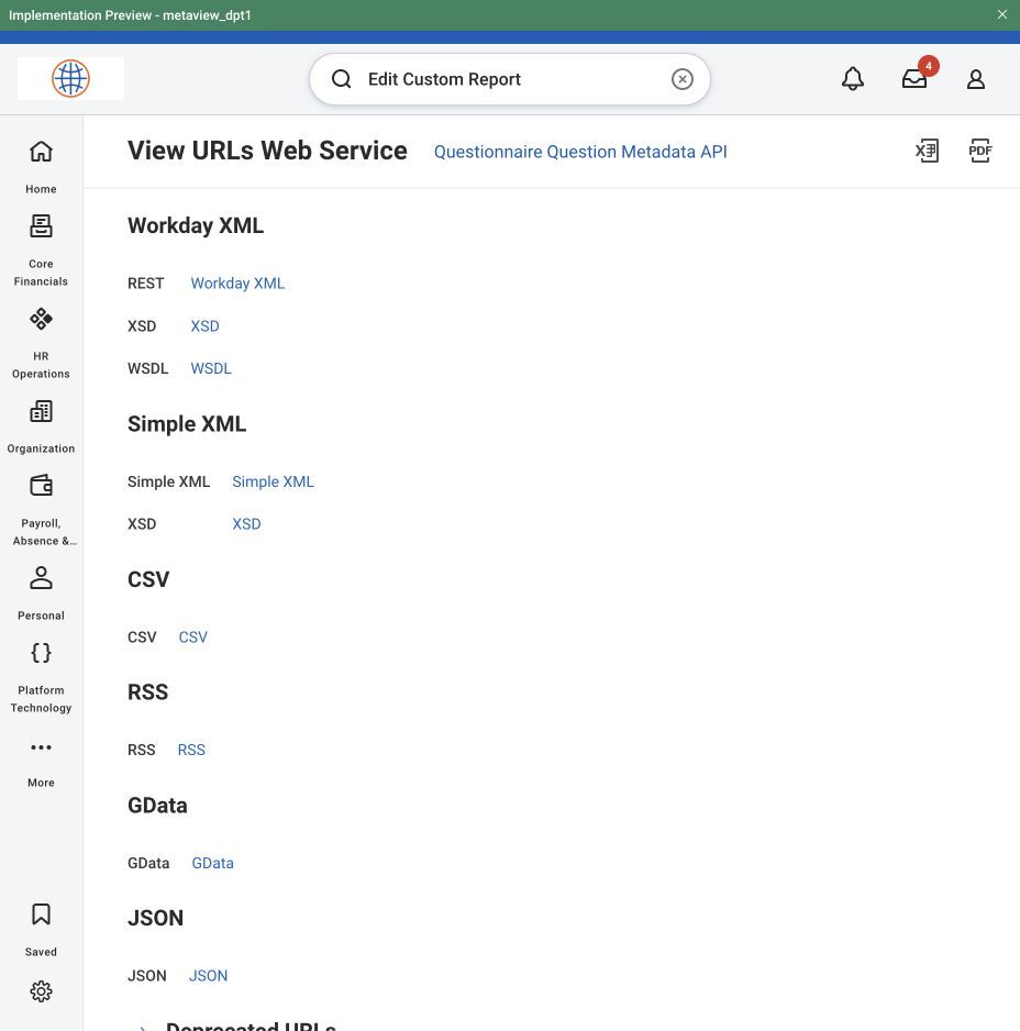 Workday questionnaire report web-service URLs
