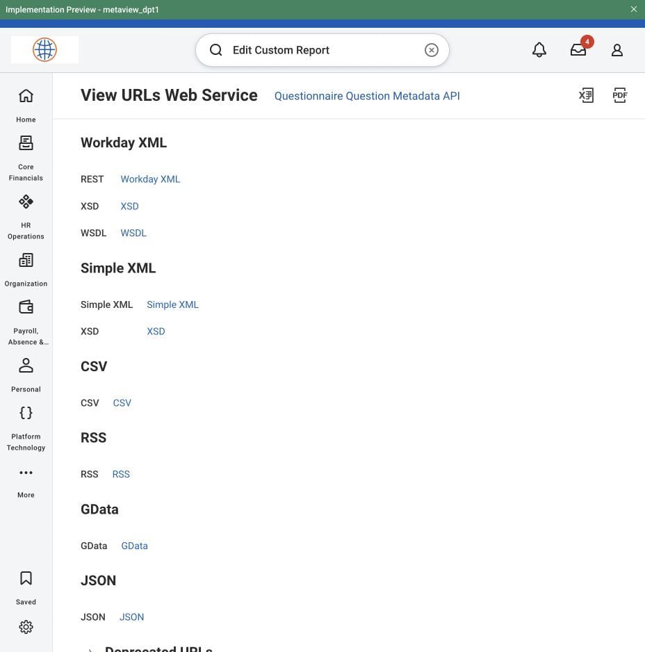 Workday questionnaire report web-service URLs