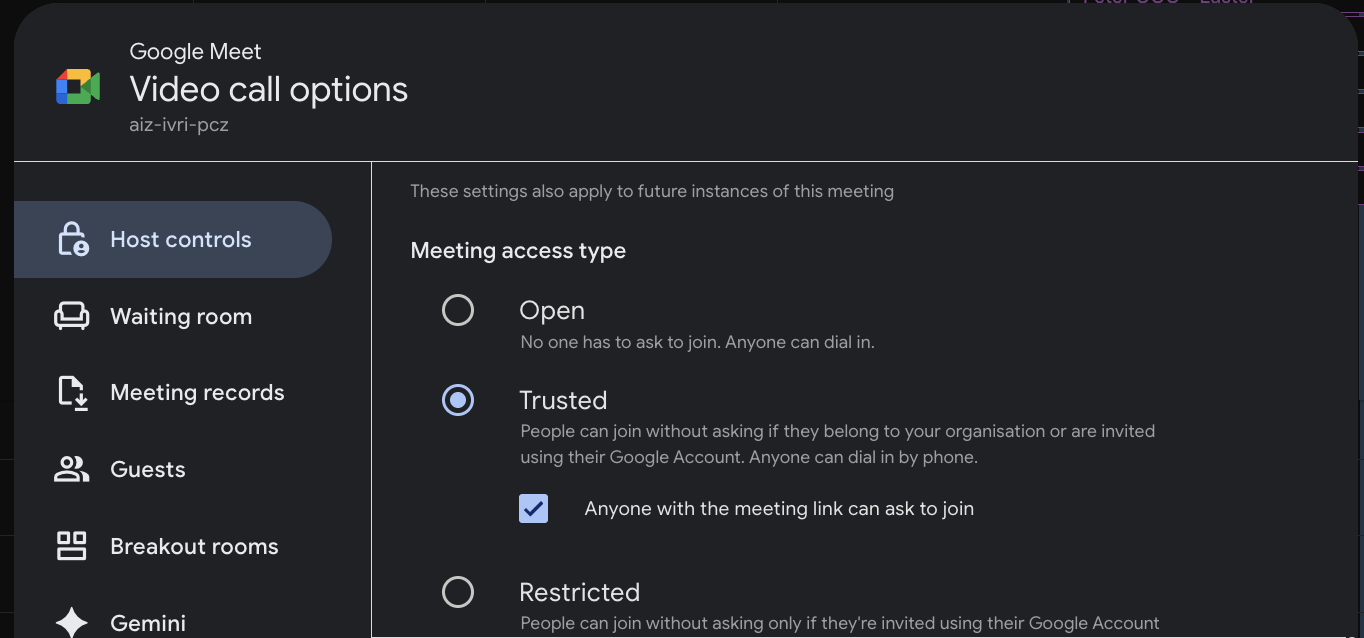 Google Meet Meeting Access