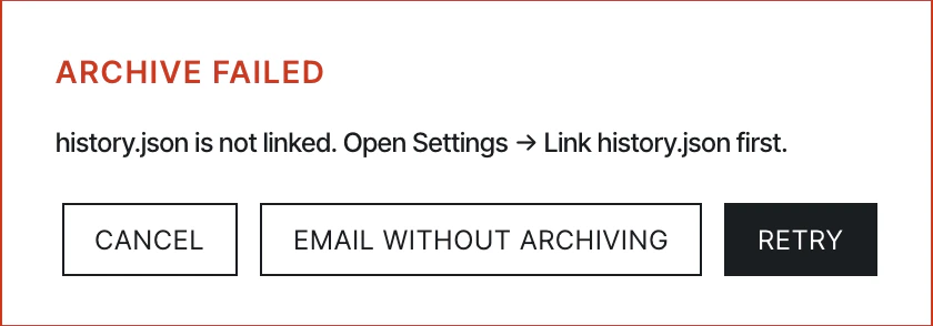 Archive fail modal