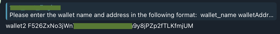 Add wallet screen with format example