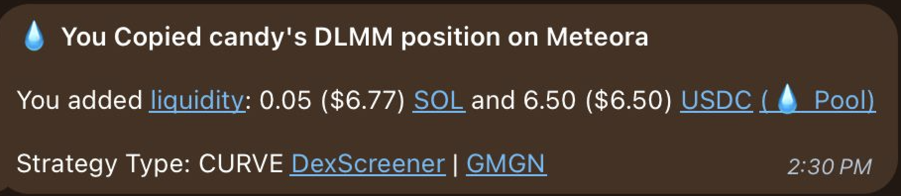 Copy trade notification example