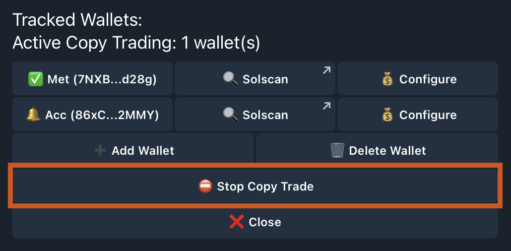 Stop copy trading option