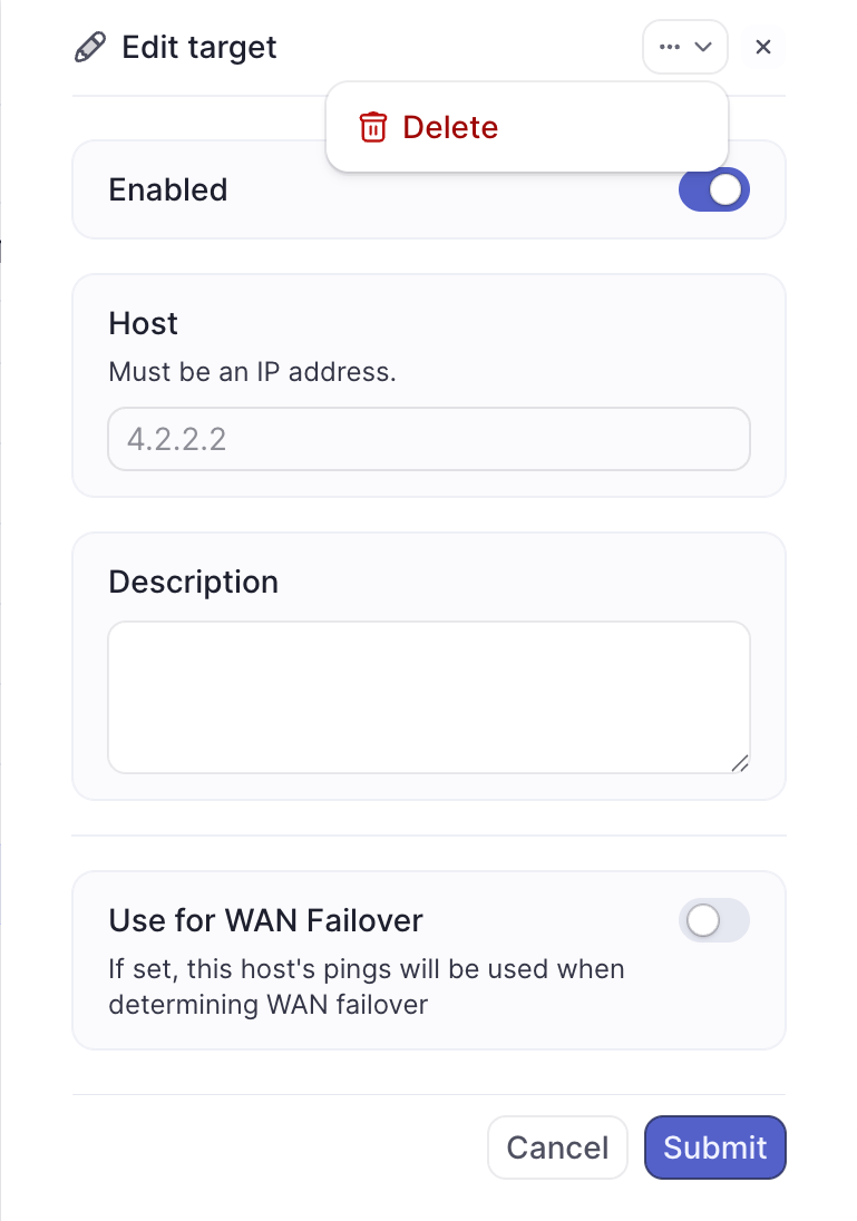 Delete host from actions menu