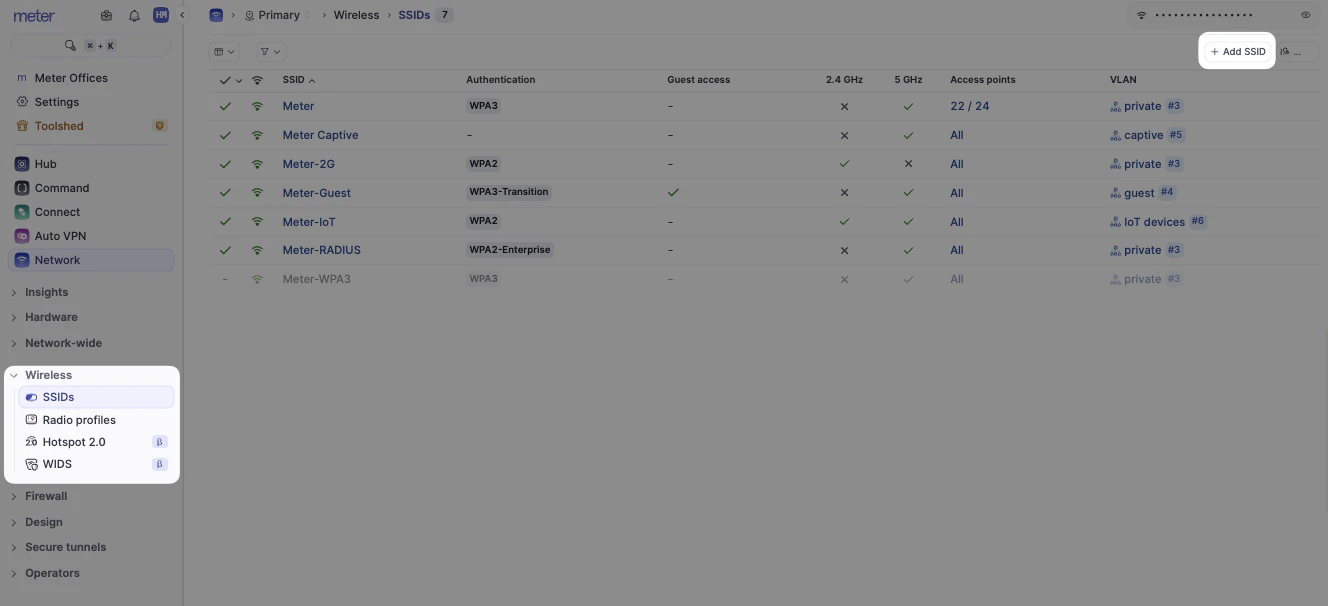 SSID configuration panel