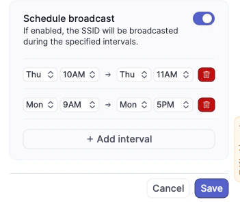 SSID scheduling configuration