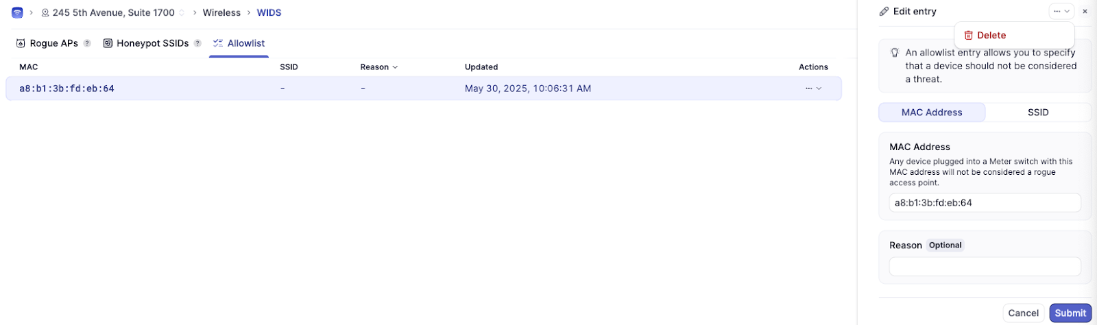 WIDS Allowlist entries
