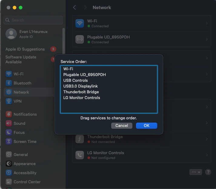 Network service order configuration