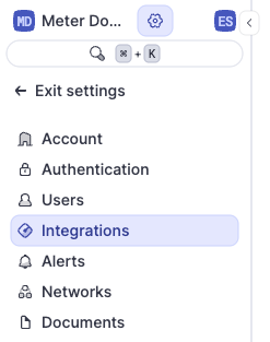 Settings Integrations Services tab