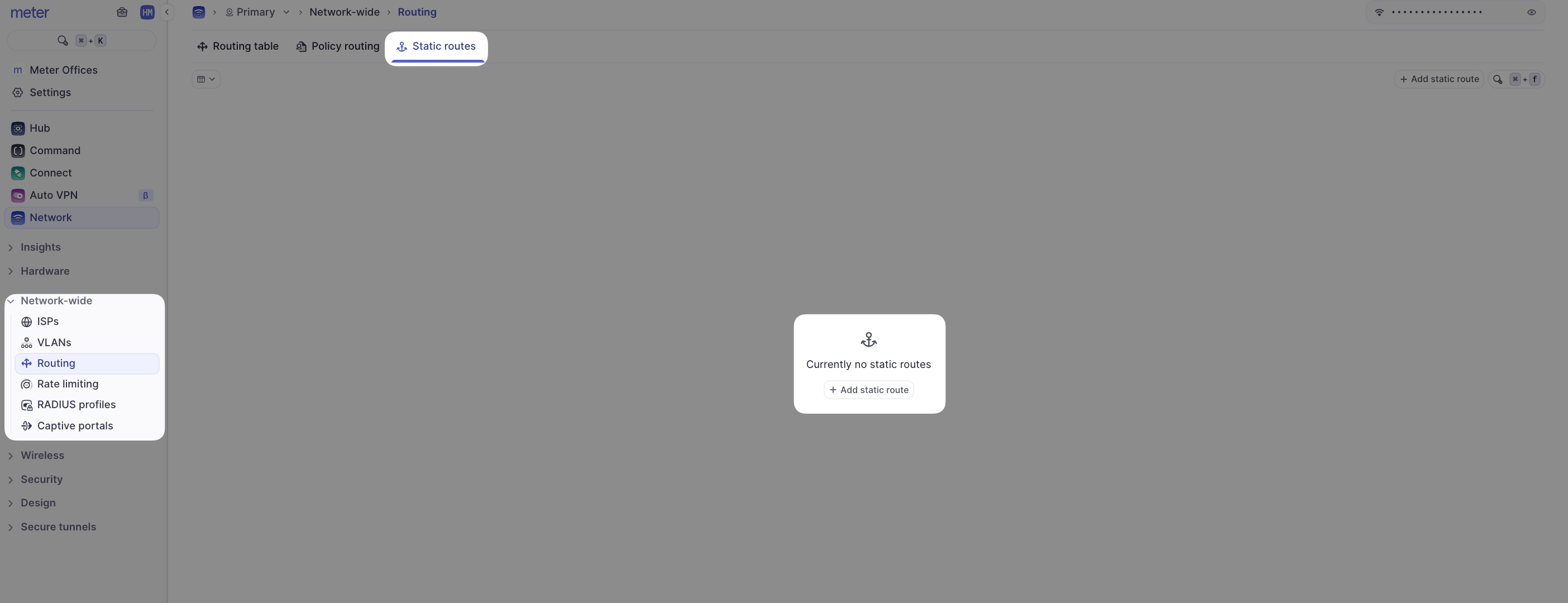 Add static route button
