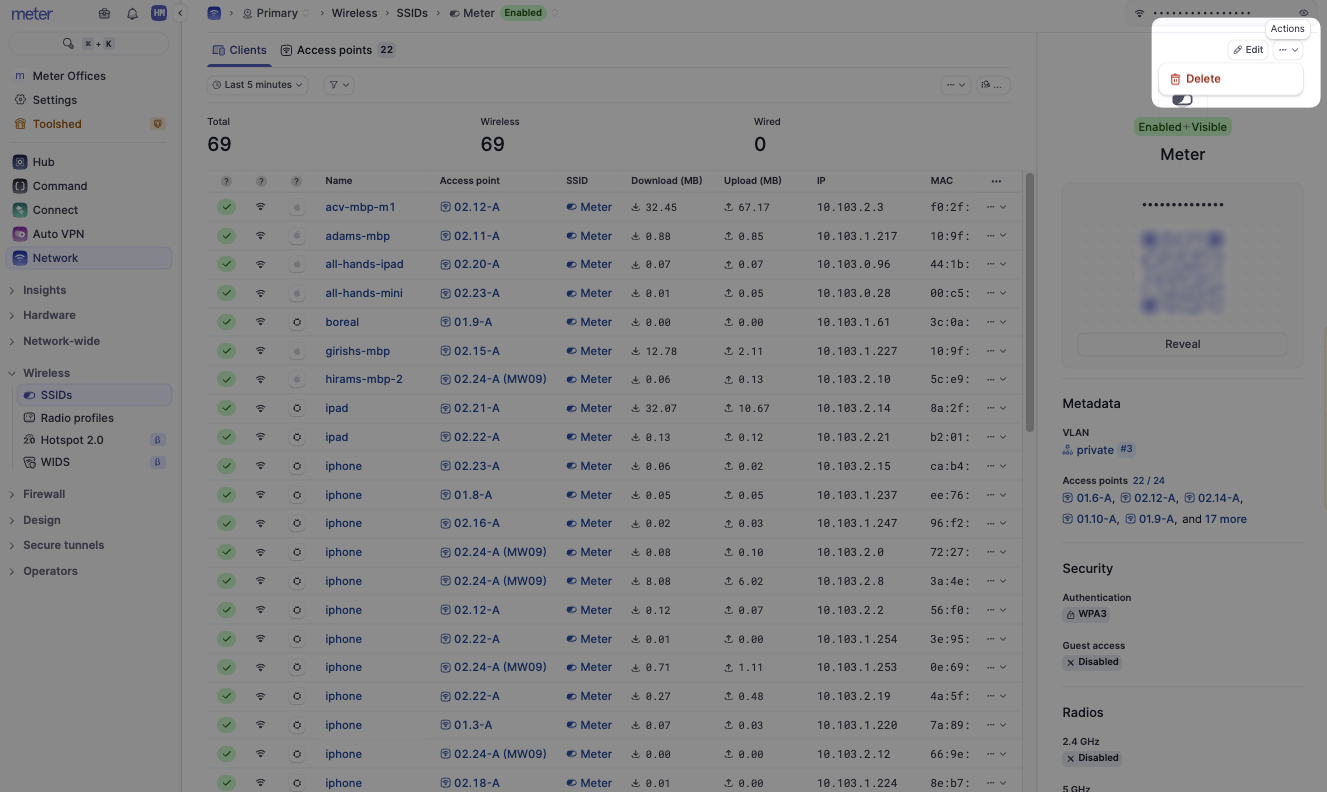 SSID configuration interface