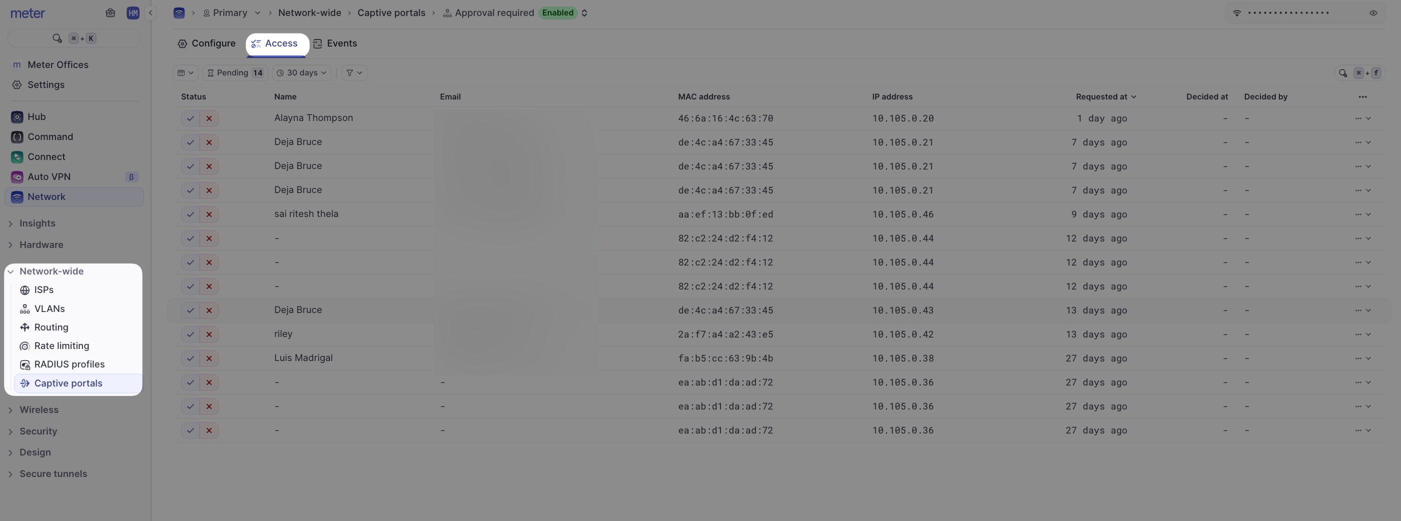 Captive portal access review