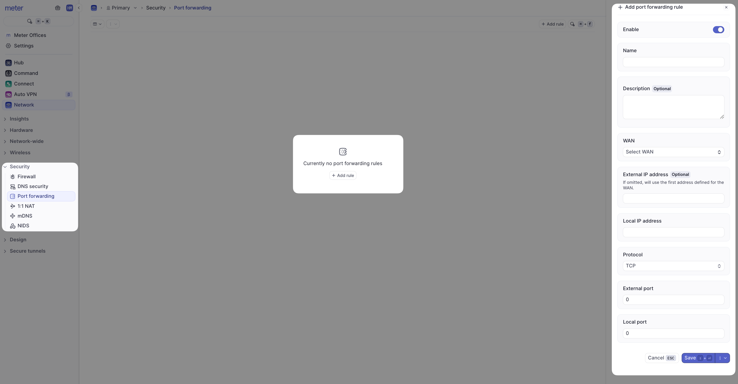 Port forwarding configuration interface