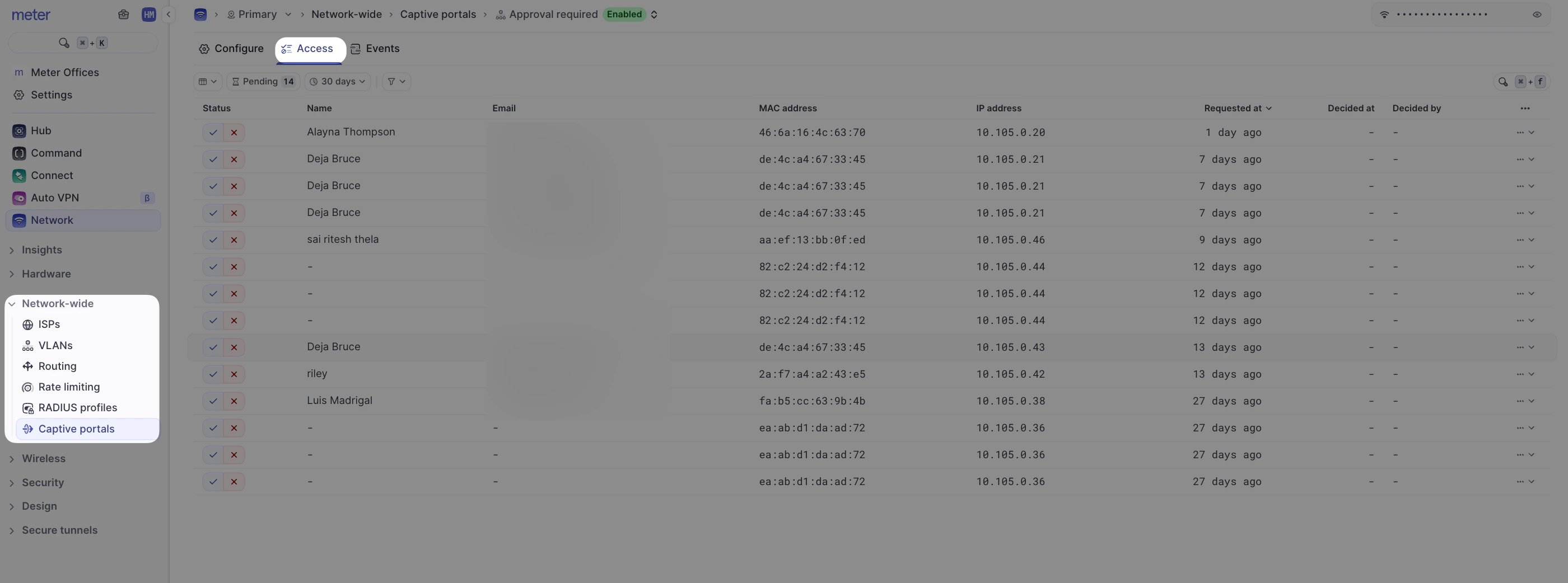 Captive portal access review