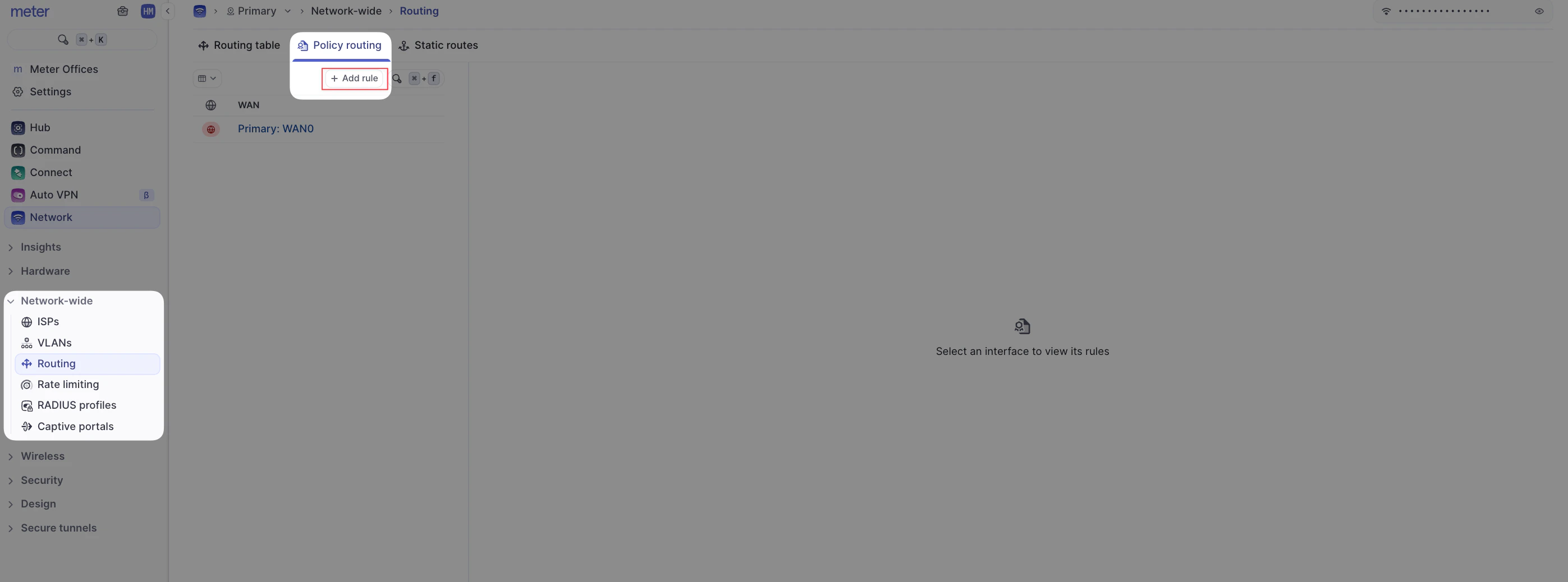 Add policy routing rule button