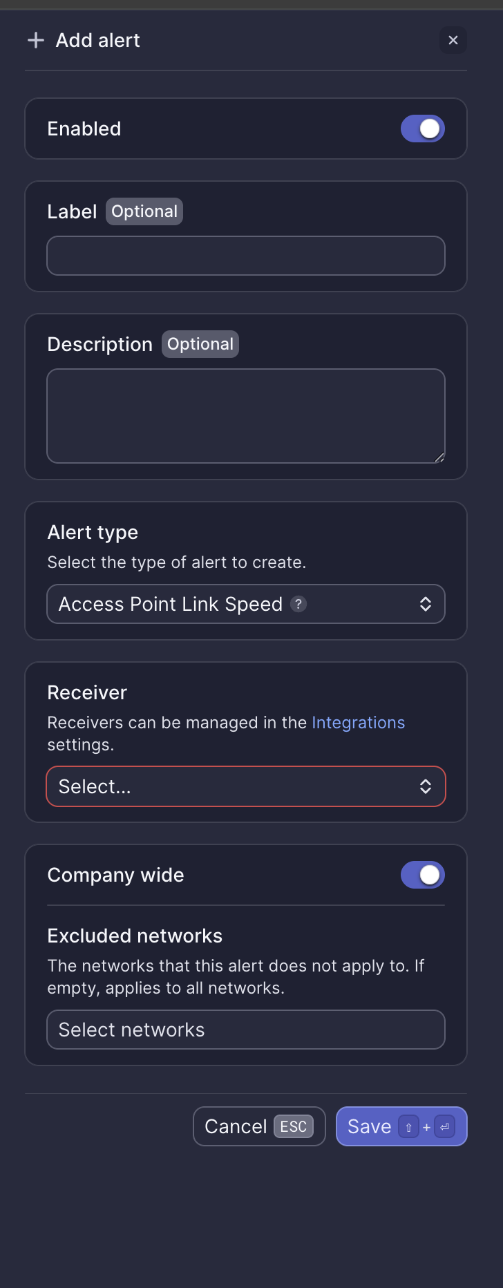 AP Link Speed alert configuration