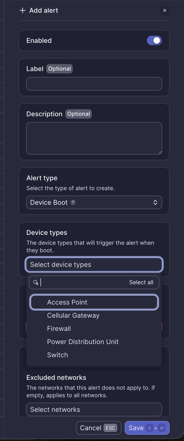 Device Boot alert configuration
