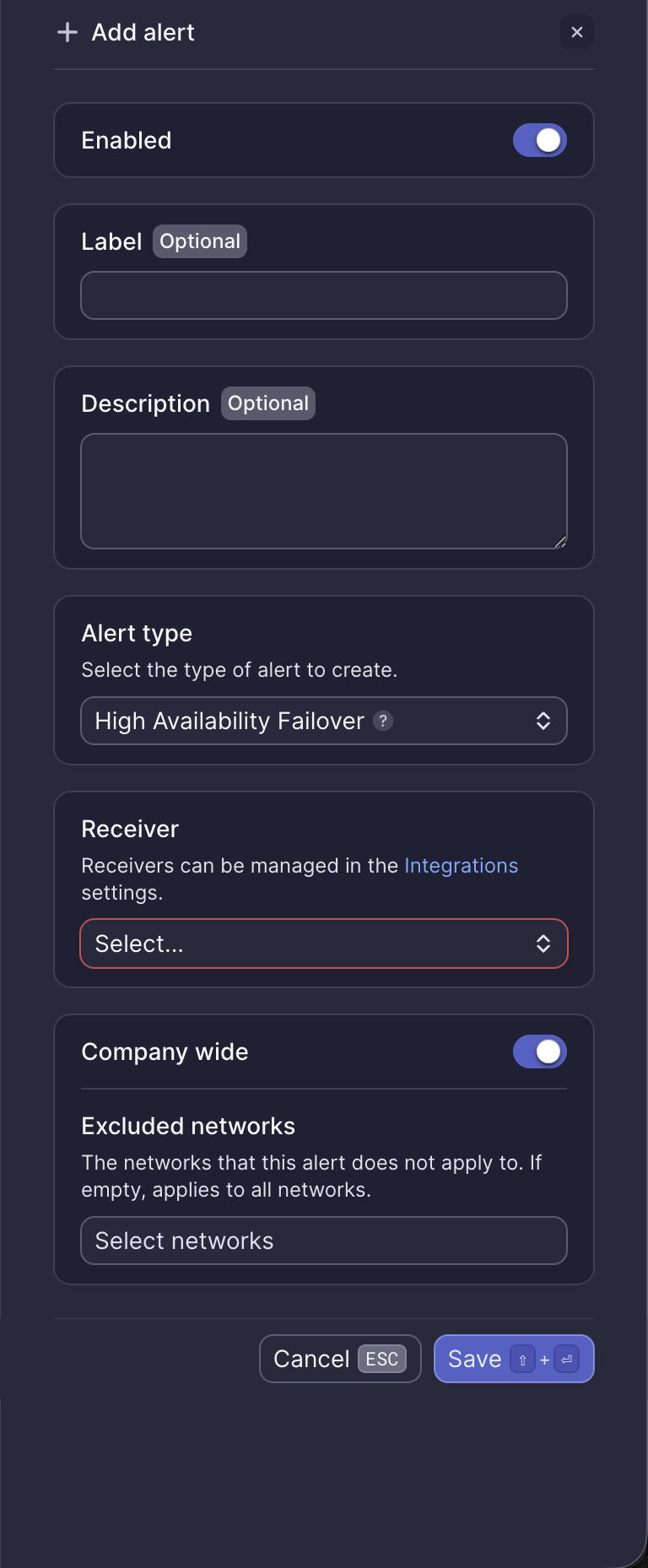 High Availability Failover alert configuration