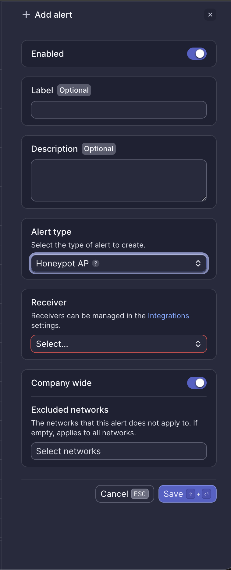 Honeypot AP alert configuration
