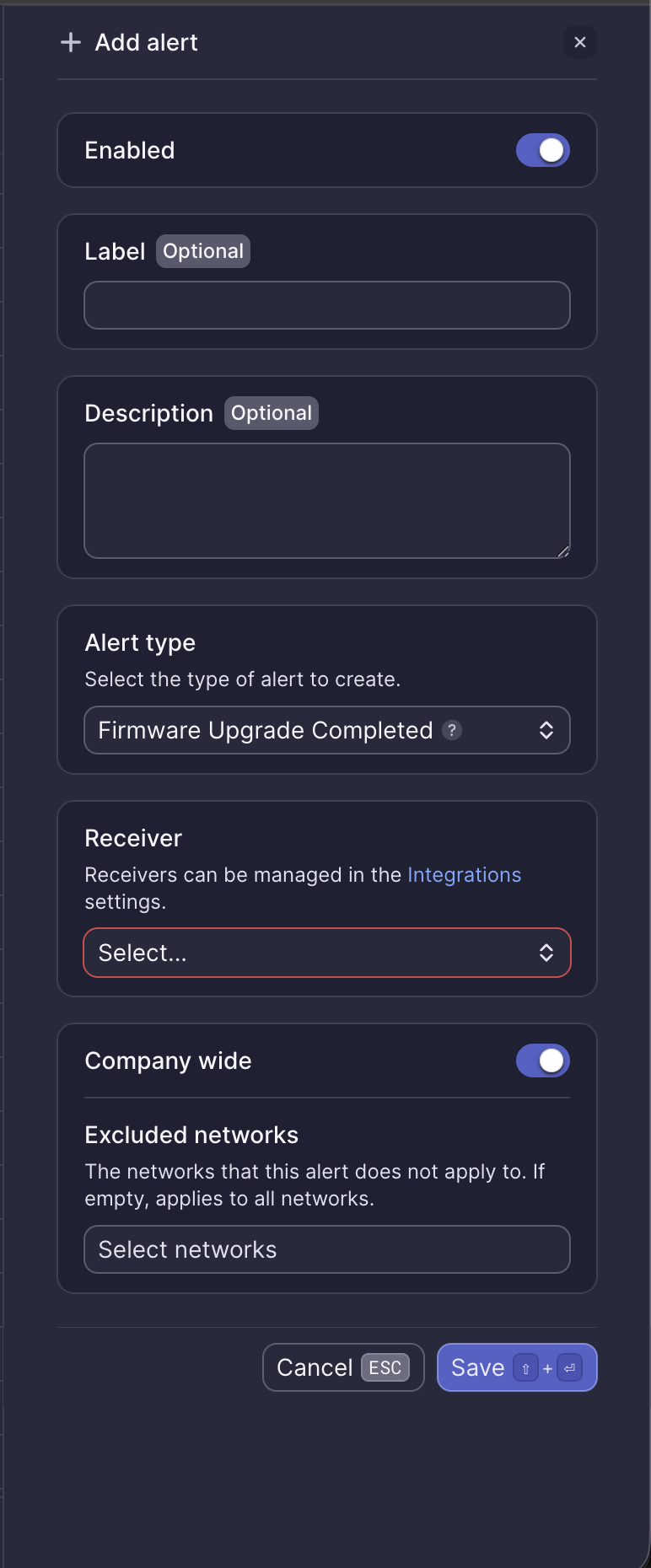 Firmware Upgrade Completed alert configuration