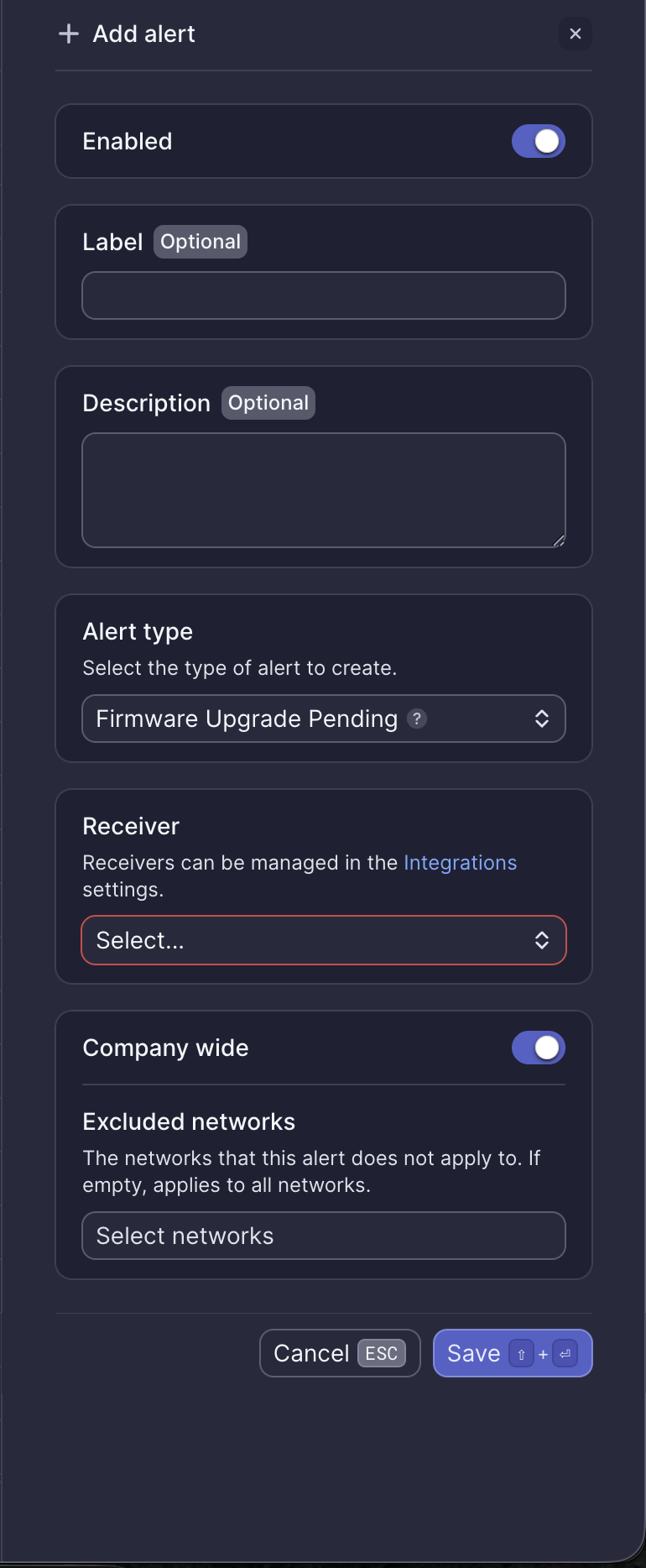 Firmware Upgrade Pending alert configuration