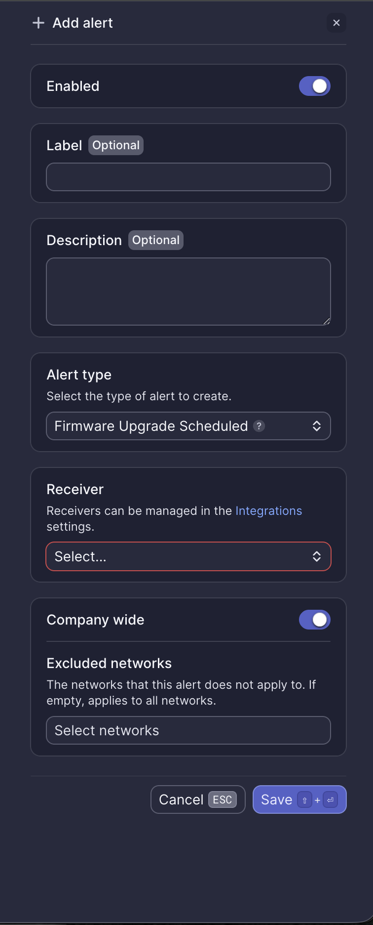 Firmware Upgrade Scheduled alert configuration