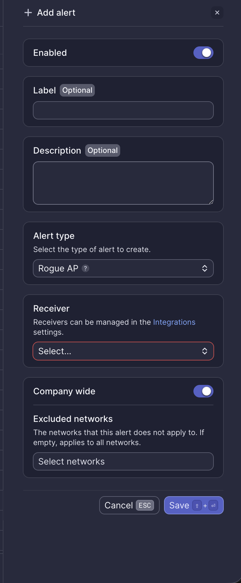 Rogue AP alert configuration