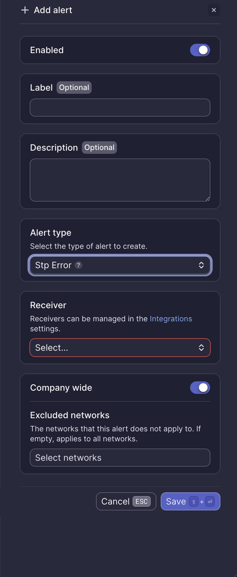STP Error alert configuration