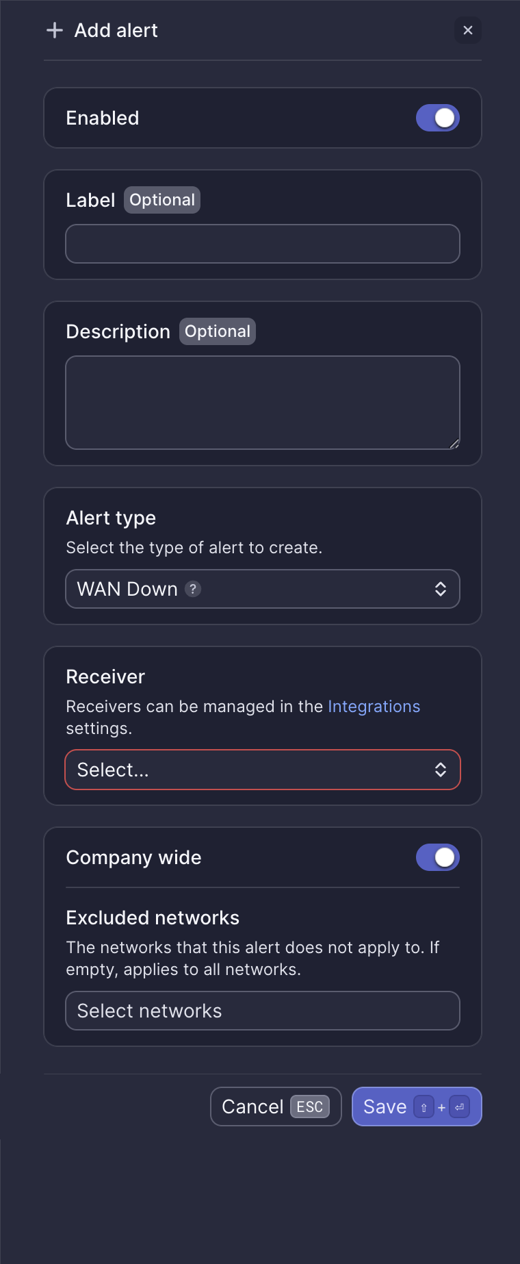 WAN Down alert configuration