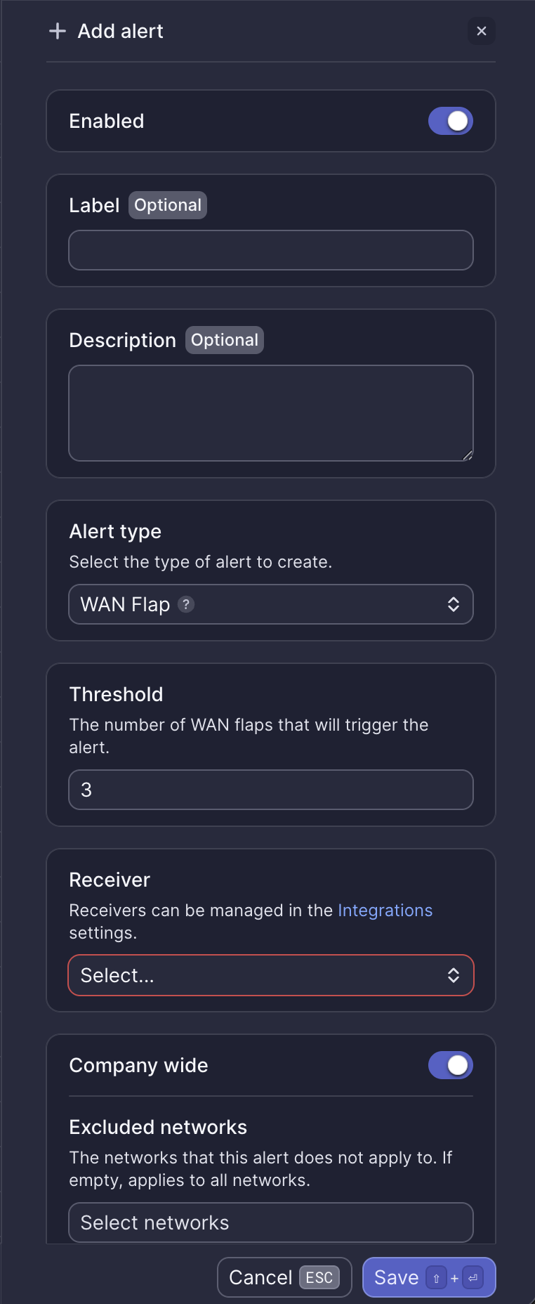 WAN Flap alert configuration