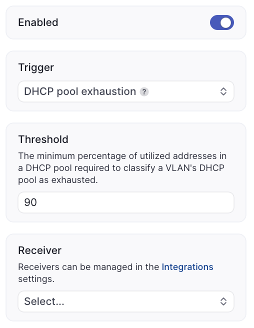 DHCP Pool Exhaustion alert configuration interface