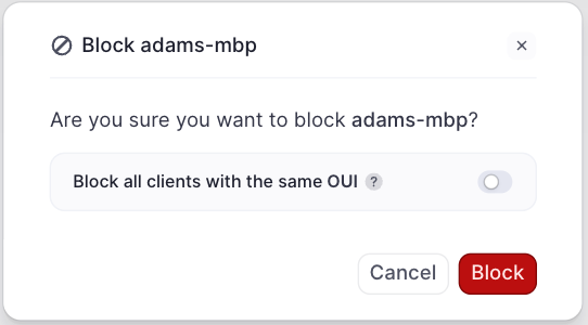Blocked client confirmation dialog