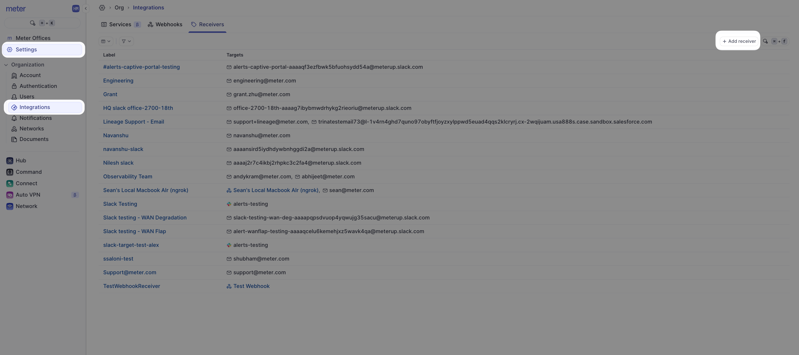 Add receiver configuration