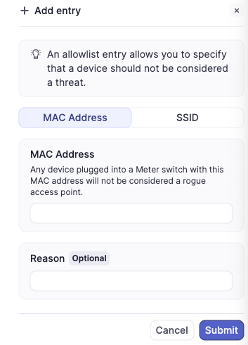 Manual WIDS Allowlist entry