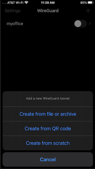 iOS WireGuard app interface showing VPN configuration options