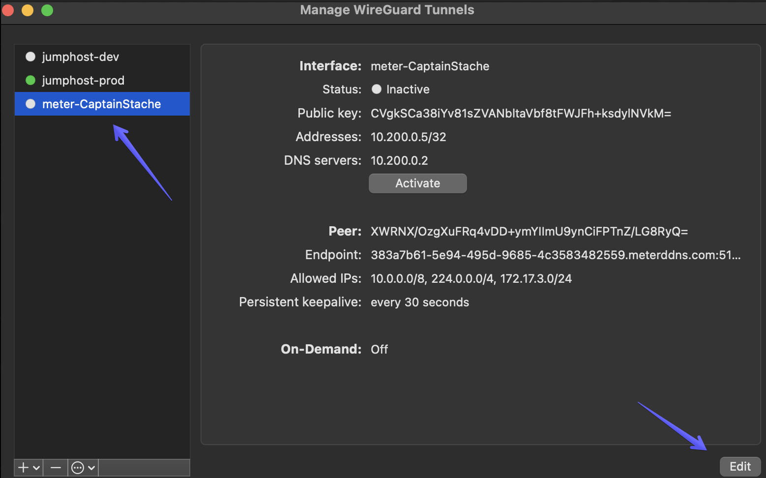 WireGuard Mac app edit tunnel interface